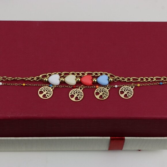 Trendy Yellow Gold Plated Heart & Tree Charm Bracelet for Women, XPBL0652 - Picture 9 of 12